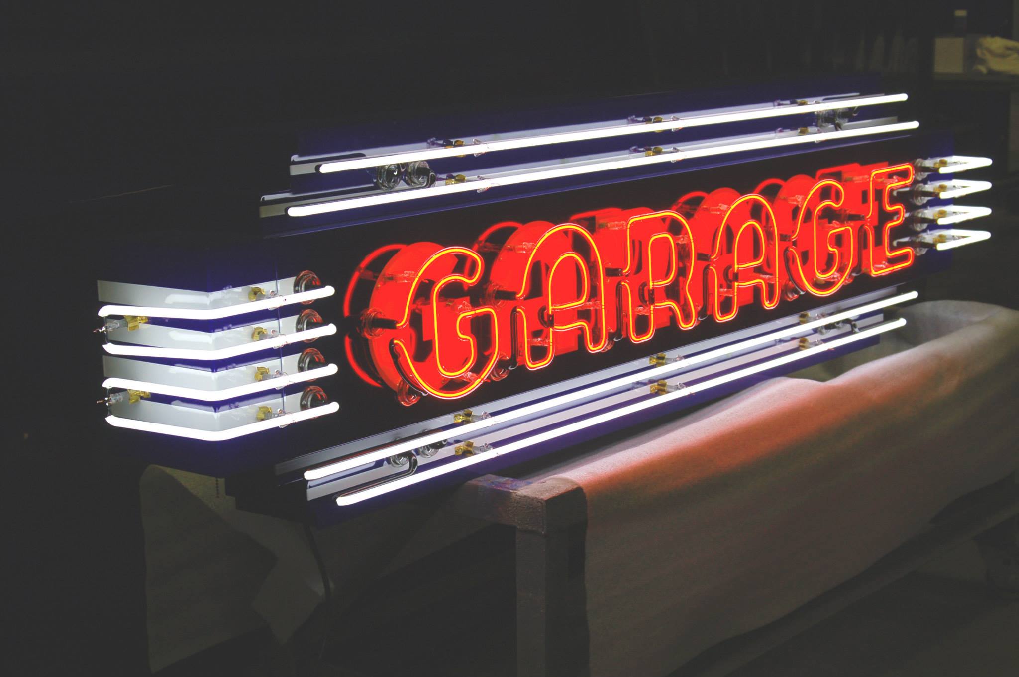 Custom Porcelain Neon Garage Sign Vault Custom Garage Design